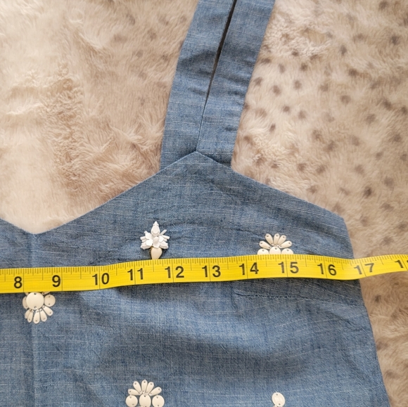 J. Crew Chambray Embellished Tie Shoulder Top, XS - Picture 9 of 13